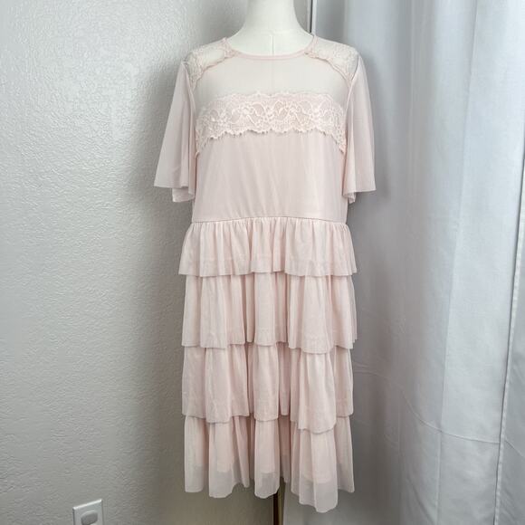 Torrid Mini Dress Womens 2 Pink Mesh Lace Tiered Whimsical Fairy Romantic - Picture 1 of 11